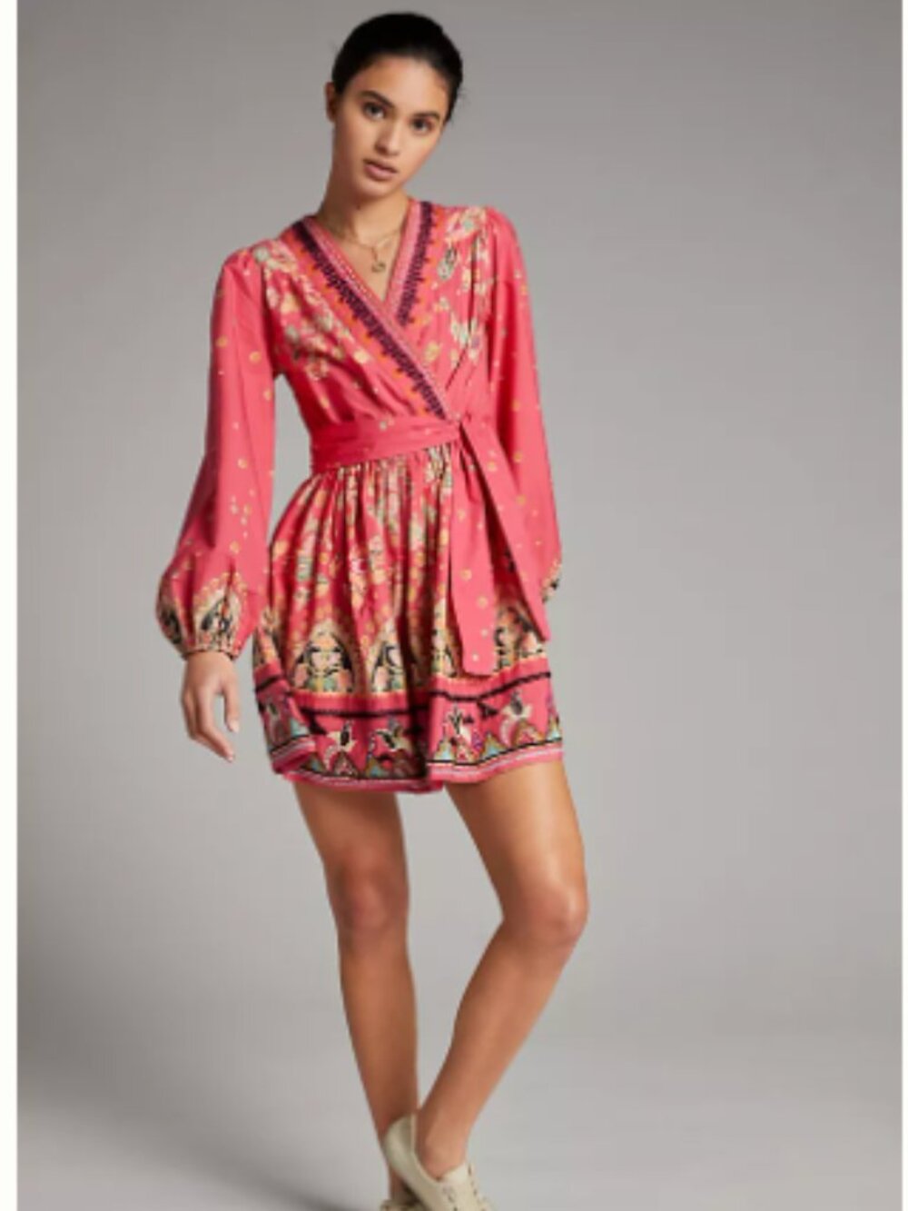 Anthropologie Raquel Embroidered Beaded Wrap Mini Dress Size XSmall